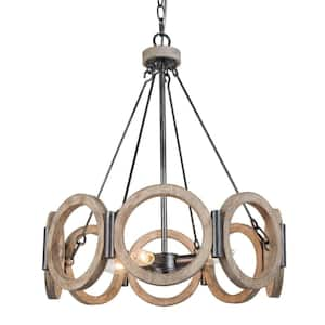 4-Light Rustic Farmhouse Wood Drum Chandelier Lighting Fixture