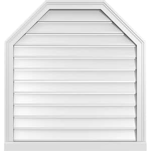32" x 34" Octagonal Top Surface Mount PVC Gable Vent: Functional with Brickmould Sill Frame