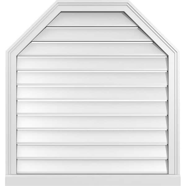 Ekena Millwork 32" x 34" Octagonal Top Surface Mount PVC Gable Vent: Functional with Brickmould Sill Frame