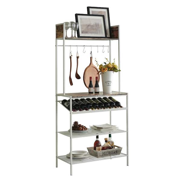 Signature Home SignatureHome White/Red Tile Finish 5-Shelf Metal Frame 15  in.in. W in. Baker's Rack. Dimension (30Lx15Wx65H)