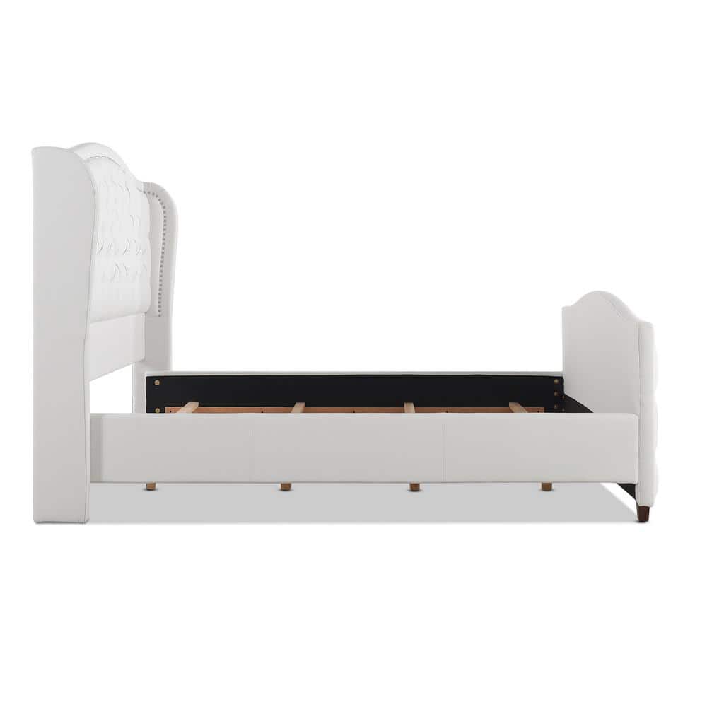 Elegant King-Sized Birch Wood Frame Bed with Tufted Polyester Upholstery