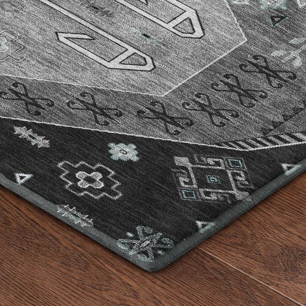 Mayfield Premium Machine Washable Abstract AMF2565 Charcoal 10 ft. x 14 ft. Area Rug