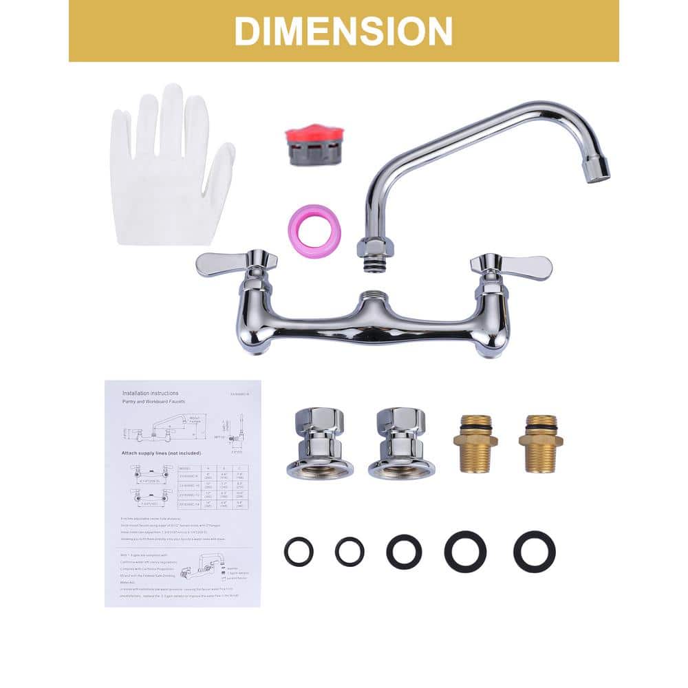 Polished Chrome Dual Handle Wall-Mount Kitchen Faucet