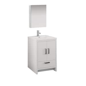 Imperia 24 in. Modern Bathroom Vanity in Glossy White with Vanity Top in White with White Basin and Medicine Cabinet