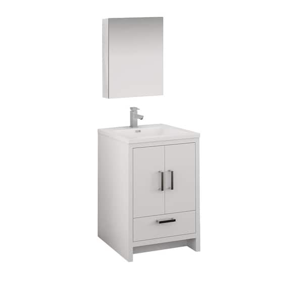 Fresca Imperia 24 in. Modern Bathroom Vanity in Glossy White with Vanity Top in White with White Basin and Medicine Cabinet