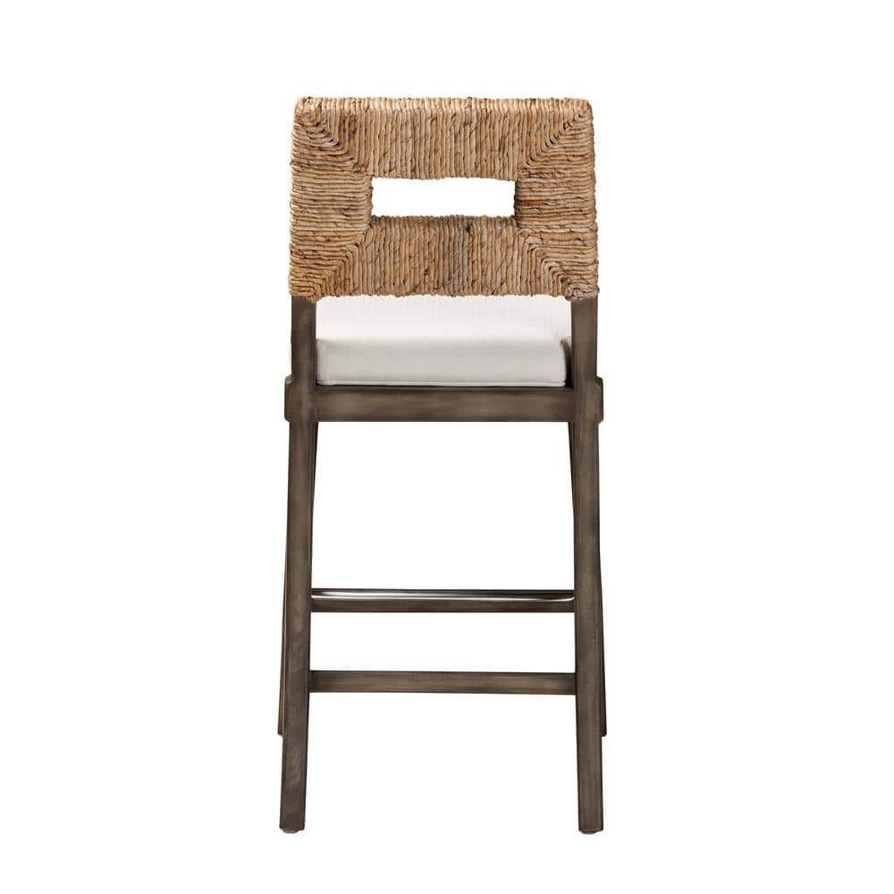 Porsha Bohemian Dark Brown Mahogany and Rattan Counter Stool