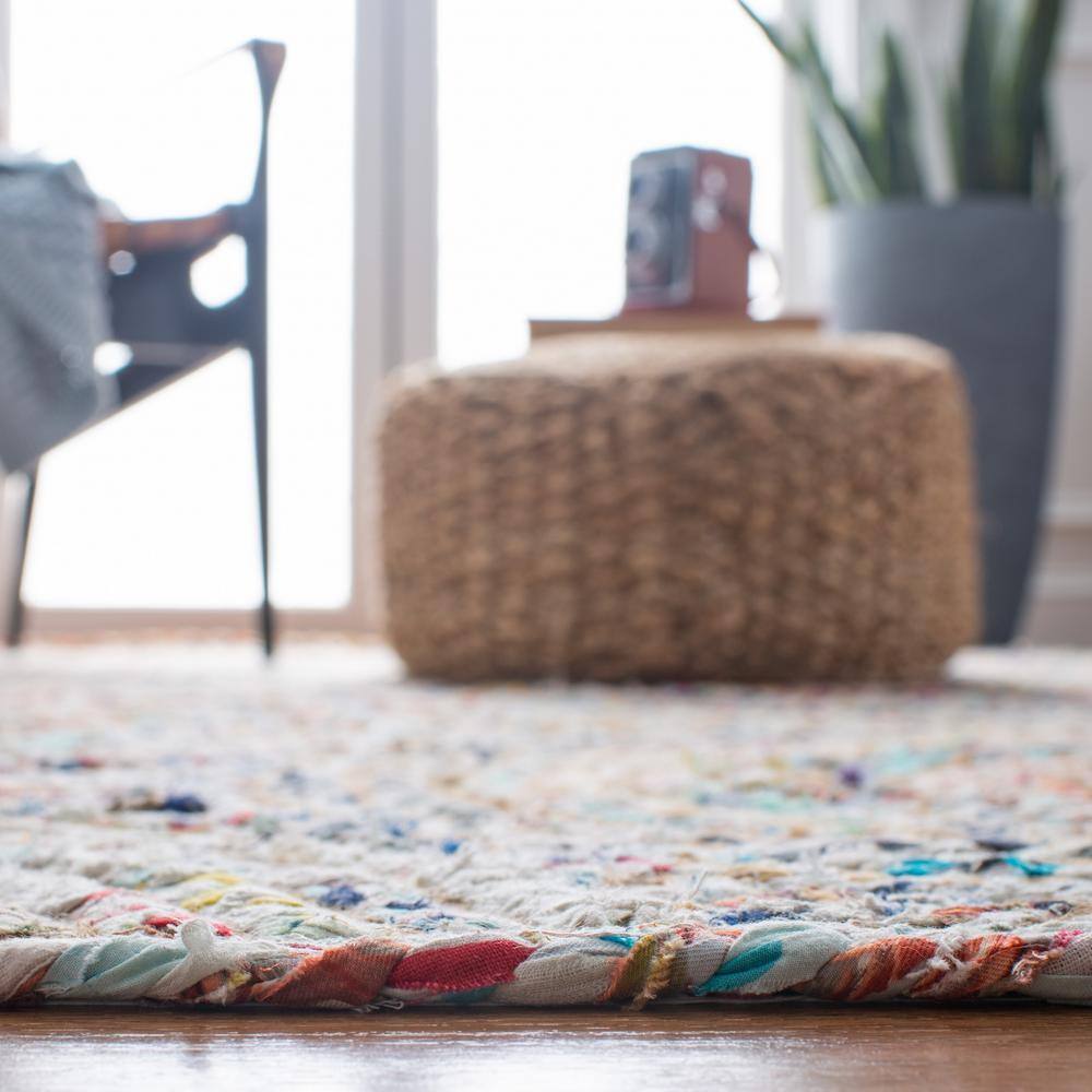 Boho-Chic Multicolor Cotton and Jute Hand-Knotted Oval Rug