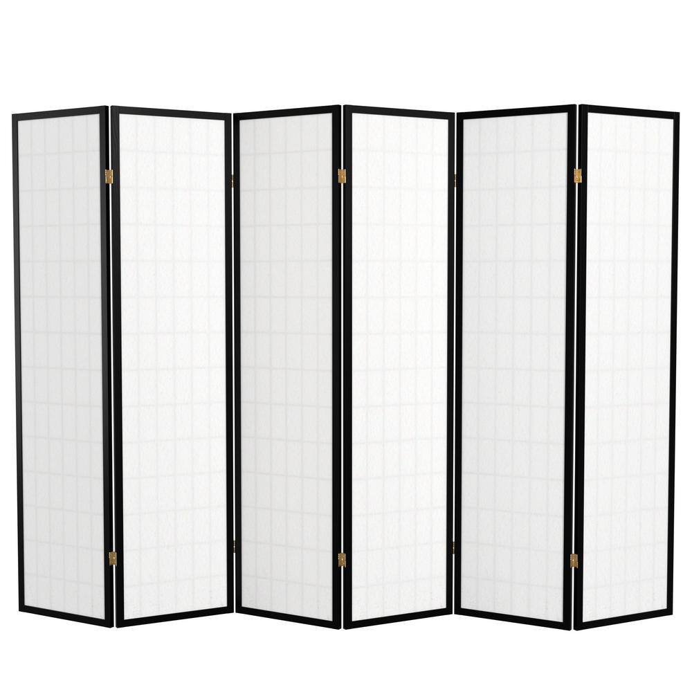 Black 6-Panel Shoji Screen Room Divider with Scandinavian Spruce Frame