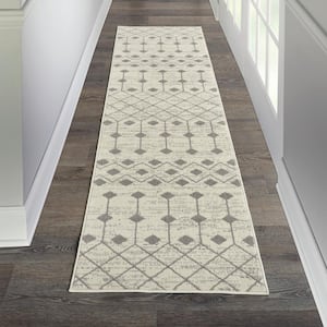 Grafix Ivory/Grey 2 ft. x 10 ft. Moroccan Boho Kitchen Runner Area Rug