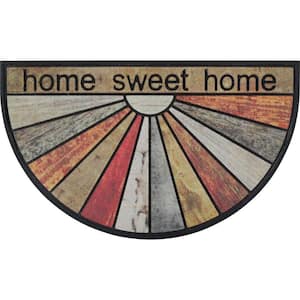 Home Sweet Home Brown Orange 18 in. x 30 in. 100% Recycled Rubber Half Round Outdoor Front Door Mat