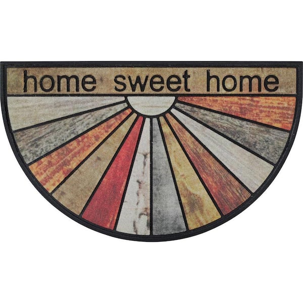 Home Sweet Home Brown Orange 18 in. x 30 in. 100% Recycled Rubber Half  Round Outdoor Front Door Mat 144131040 - The Home Depot