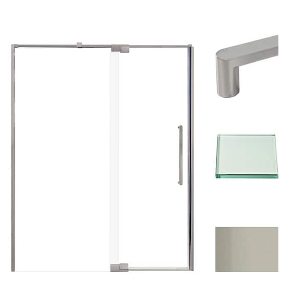 Transolid Irene 60 in. W x 76 in. H Pivot Semi-Frameless Shower Door in Brushed Stainless with Clear Glass