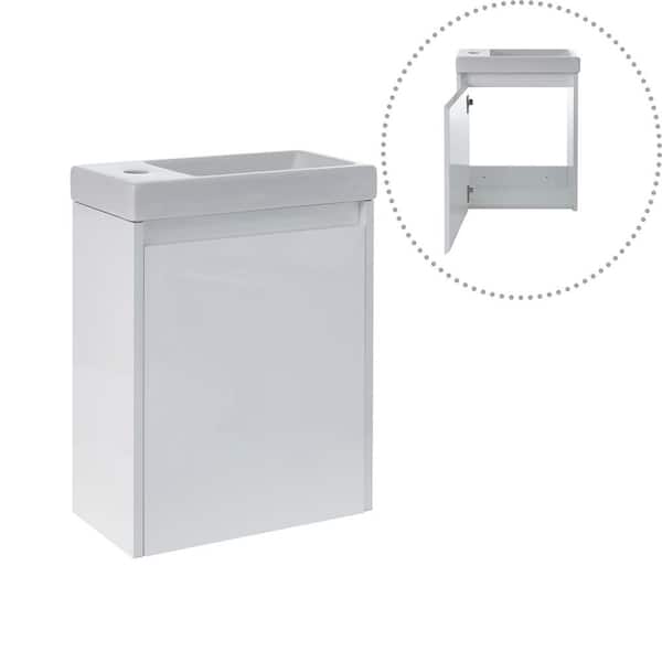 Miscool 16 in. W x 8.7 in. D x 21.3 in. H Single Sink Bathroom Vanity in White with Ceramic Top (Soft-Close Door)