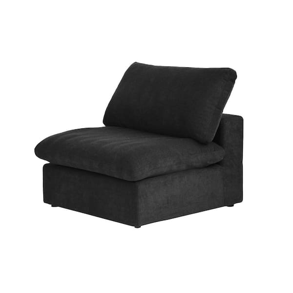 39.3 in. Armless 1-Seat Linen Down Filled  Modular Sectional Sofa Cloud Couch in Black (Middle Section)