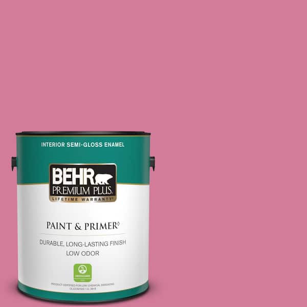 BEHR PREMIUM PLUS 1 gal. #P130-5 Little Bow Pink Semi-Gloss Enamel Low Odor Interior Paint & Primer