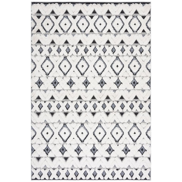 Cottage Ivory/Dark Gray 8 ft. x 10 ft. Diamond High-Low Indoor/Outdoor Area Rug