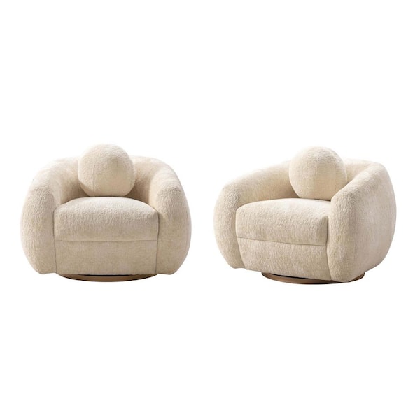 Manhattan Comfort Tribeca Modern Cream Chenille Upholstered Accent Armchair (Set of 2)