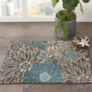 Passion Charcoal/Blue doormat 2 ft. x 3 ft. Floral Contemporary Kitchen Area Rug