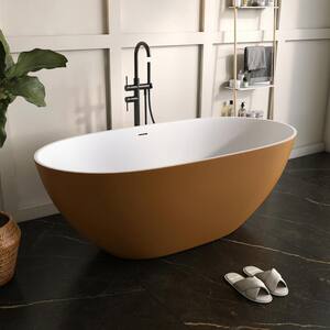 Eaton 61 in. x 30 in. Stone Resin Solid Surface Flatbottom Freestanding Soaking Bathtub in White Inside and Gold Outside