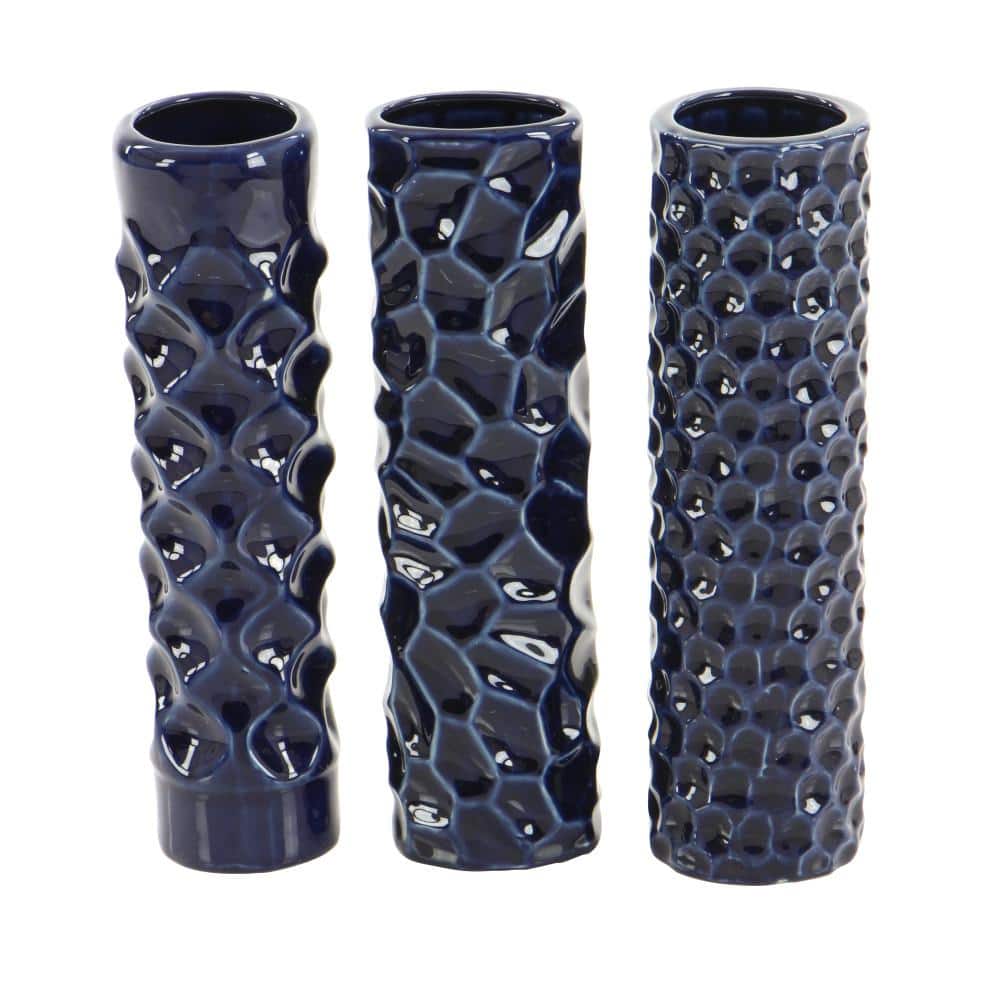 Dark Blue Ceramic Geometric Bud Table Vase