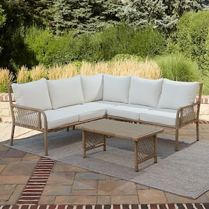 Bar Harbor 4-Piece Resin Wicker Outdoor Sectional Set with Linen Cushions