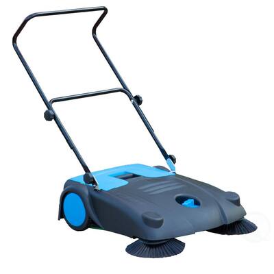3.1 Gal. Outdoor and Indoor Manual Floor Sweeper with Dual Side Brooms, Black and Blue