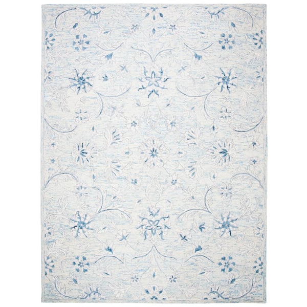 SAFAVIEH Micro-Loop Light Blue/Ivory 9 ft. x 12 ft. Geometric Area Rug