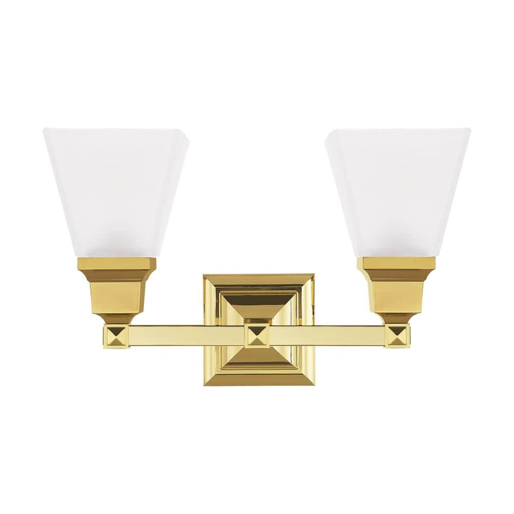 Elegant Polished Brass 2-Light Vanity with Satin Glass Shades