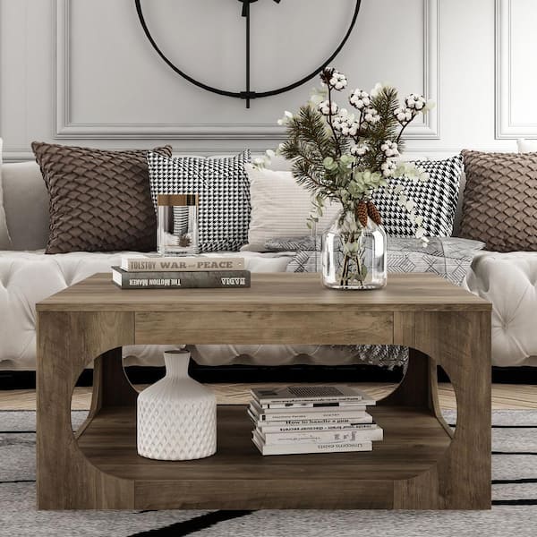 GALANO Doyle 34.8 in. Knotty Oak Square Wood Coffee Table SH KOPU16931WAY