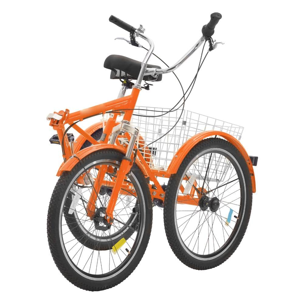 24 in. 7-Speed Folding Adult Tricycle Orange, Carbon Steel 3-Wheel Cruiser Bike with Basket for Seniors & Adults price history on PriceWatchPro