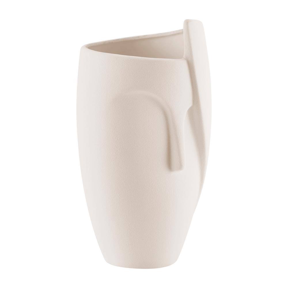 Cream Abstract Face Matte Ceramic Sculptural Planter Vase