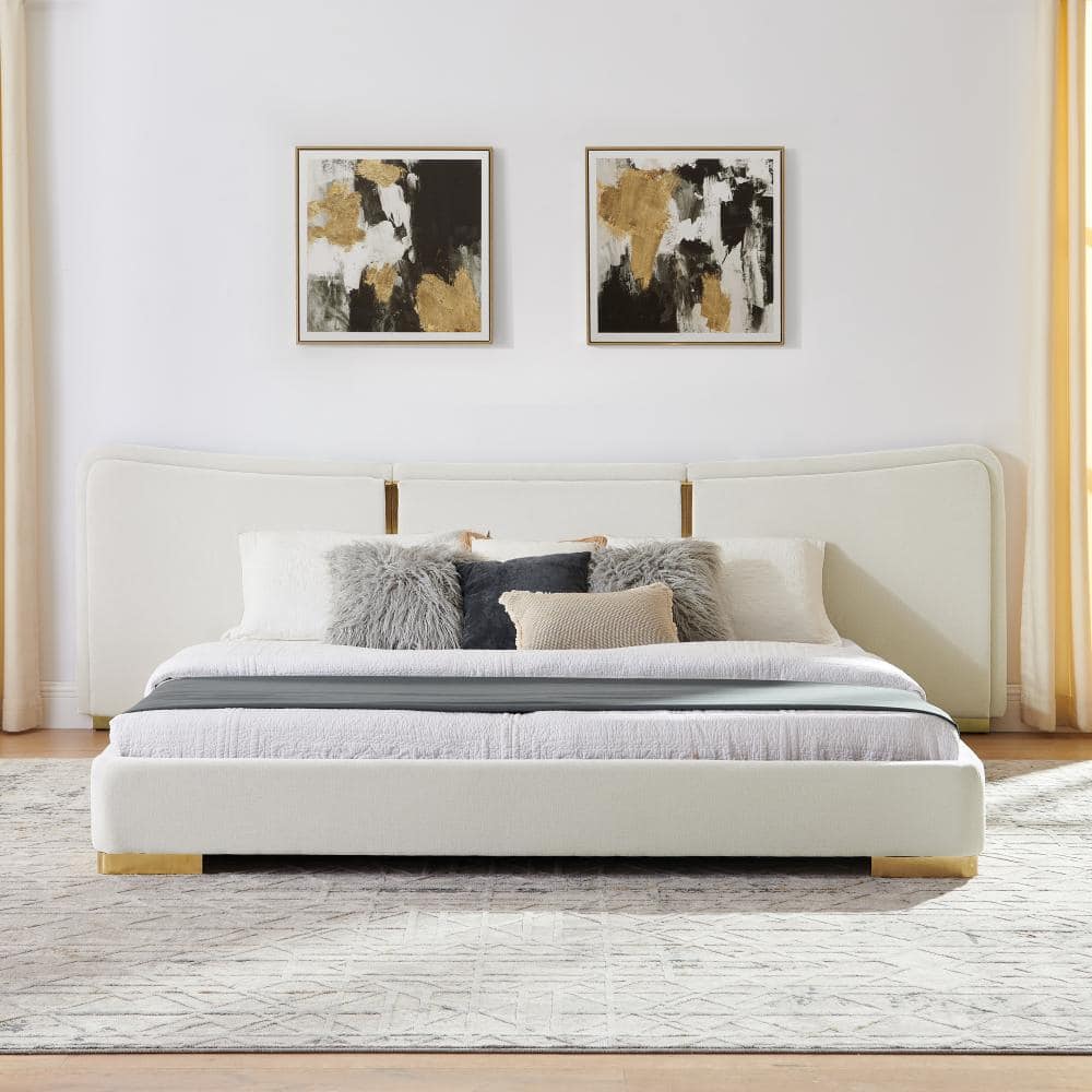 Beige Wood Frame King Platform Bed with Curved Headboard price history on PriceWatchPro