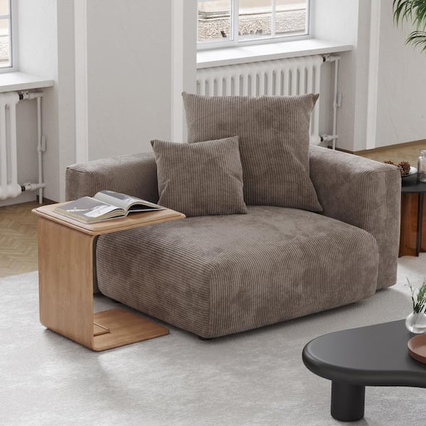 51 in. Oversized Deep Seat Square Arm Corduroy Accent Square Corner Sectional Sofa in Brown for Living Room Bedroom