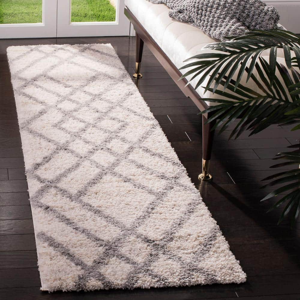 Berber Shag 2 ft. x 12 ft. Cream/Gray Diamond Geometric Runner Rug price history on PriceWatchPro