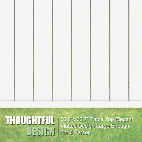 70 in. White Rectangular Aluminum Outdoor Dining Table Expandable Table for 4-6 Person