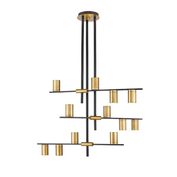 Unbranded Calumet 12-Light Matte Black Plus Olde Brass Chandelier with No Shade