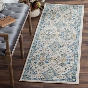 Evoke Ivory/Light Blue 2 ft. x 7 ft. Border Speckled Diamond Runner Rug