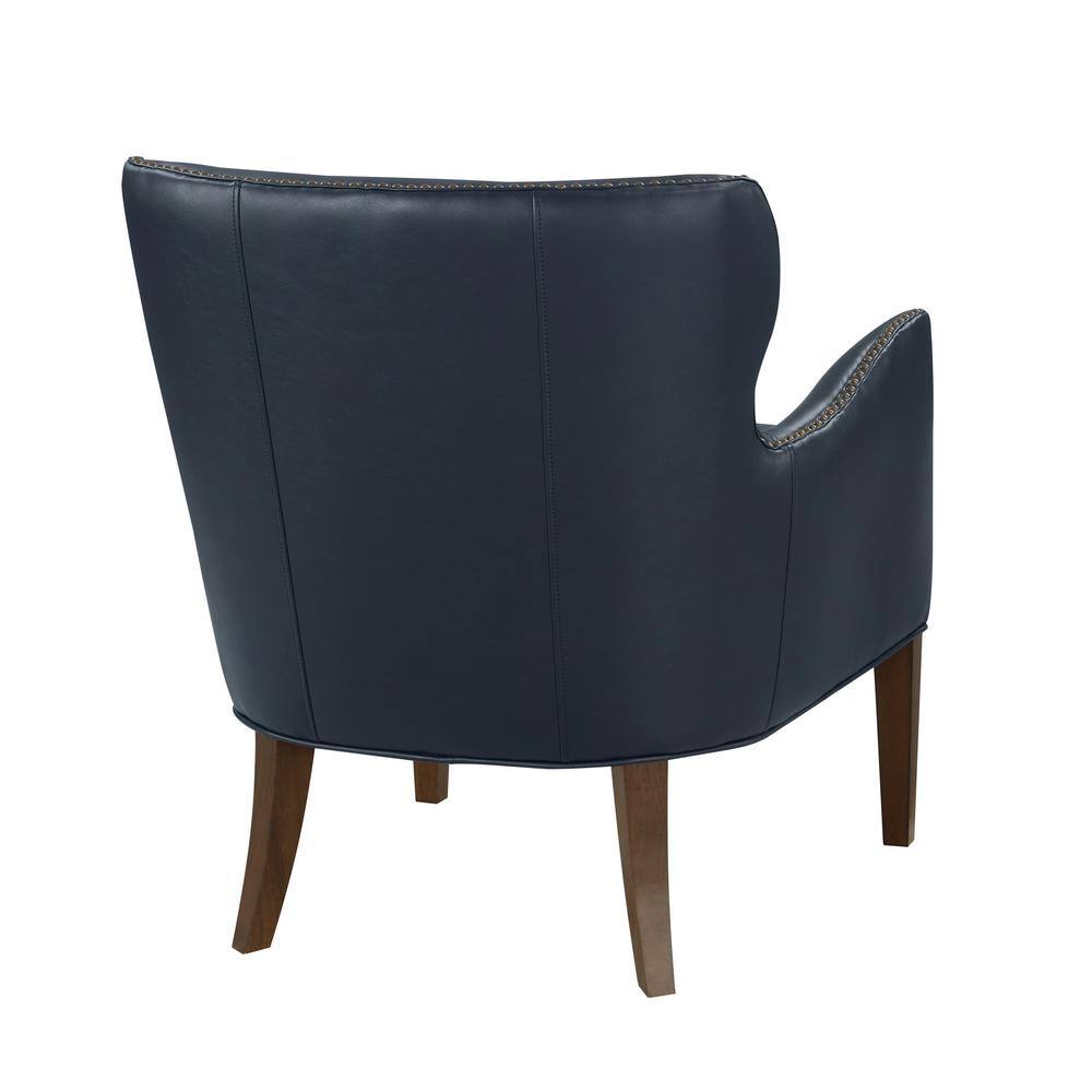 Midnight Blue Faux Leather Accent Chair with Wood Legs