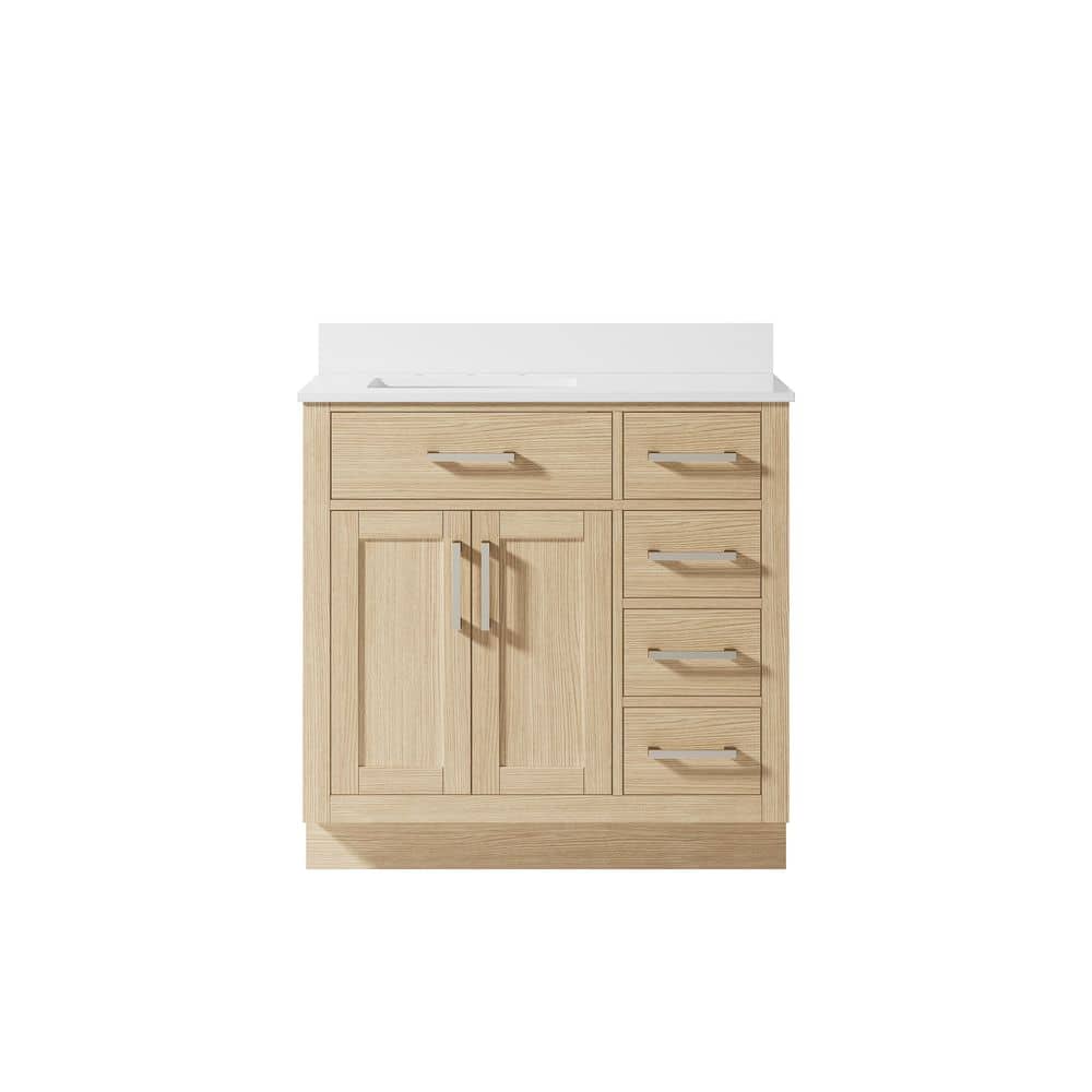 NORA 36 in. Freestanding OAK Solid Wood Bath Vanity with Pure White Cultured Marble Top, Soft-Close, Assembled price history on PriceWatchPro