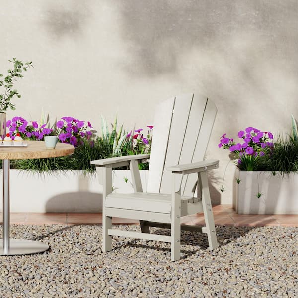 Laguna Outdoor Patio Fade Resistant HDPE Plastic Adirondack Style Dining Chair with Arms in Sand