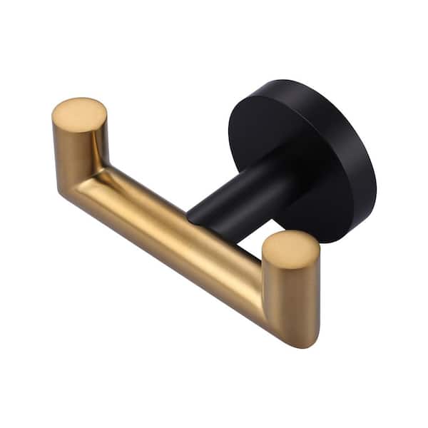AVITAS Stainless Steel Bathroom J-Hook Robe/Towel Hook with 2 Hooks in Gold and Black