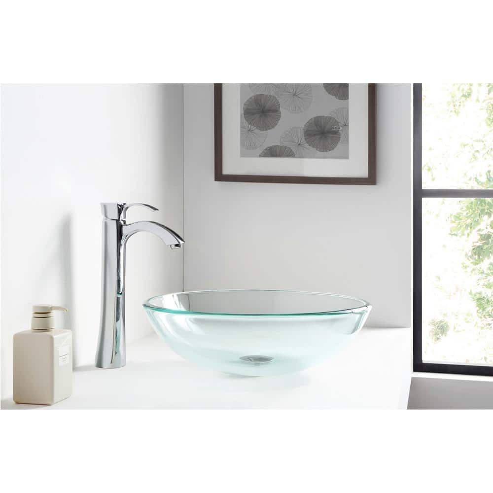 Lustrous Clear Tempered Glass Round Above-Counter Bathroom Sink