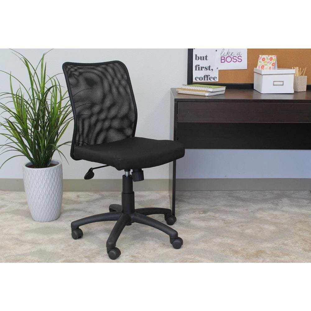 Modern Swivel Mesh Task Chair with Armless Design in Black