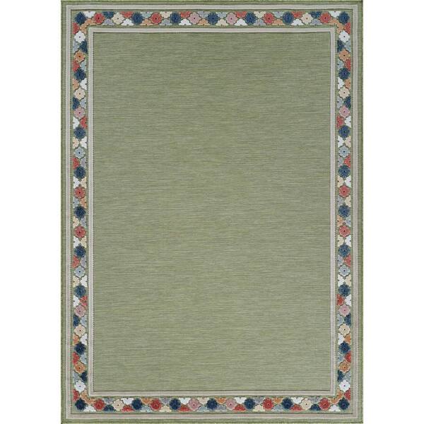 CAMILSON Lara Green 4 ft. x 6 ft. Bordered Stylish Indoor Outdoor Area Rug