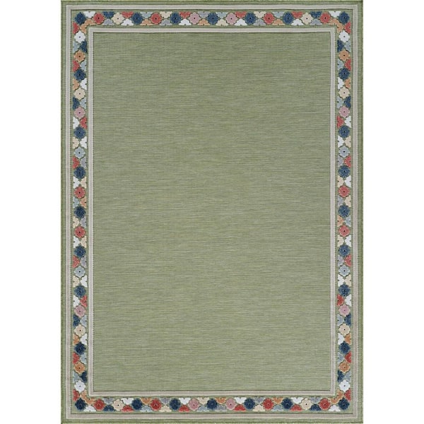 CAMILSON Lara Green 9 ft. x 12 ft. Bordered Stylish Indoor Outdoor Area Rug