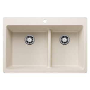Liven SILGRANIT 33 in. Drop-In/Undermount Double Bowl Granite Composite Kitchen Sink in Soft White