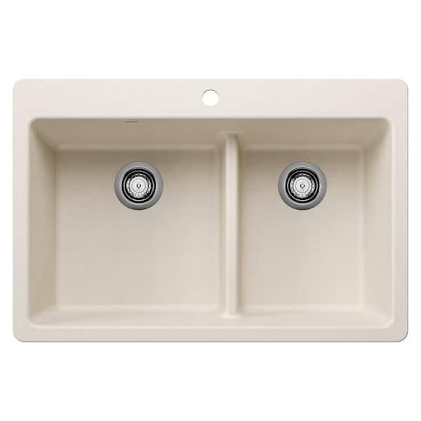 Blanco Liven SILGRANIT 33 in. Drop-In/Undermount Double Bowl Granite Composite Kitchen Sink in Soft White