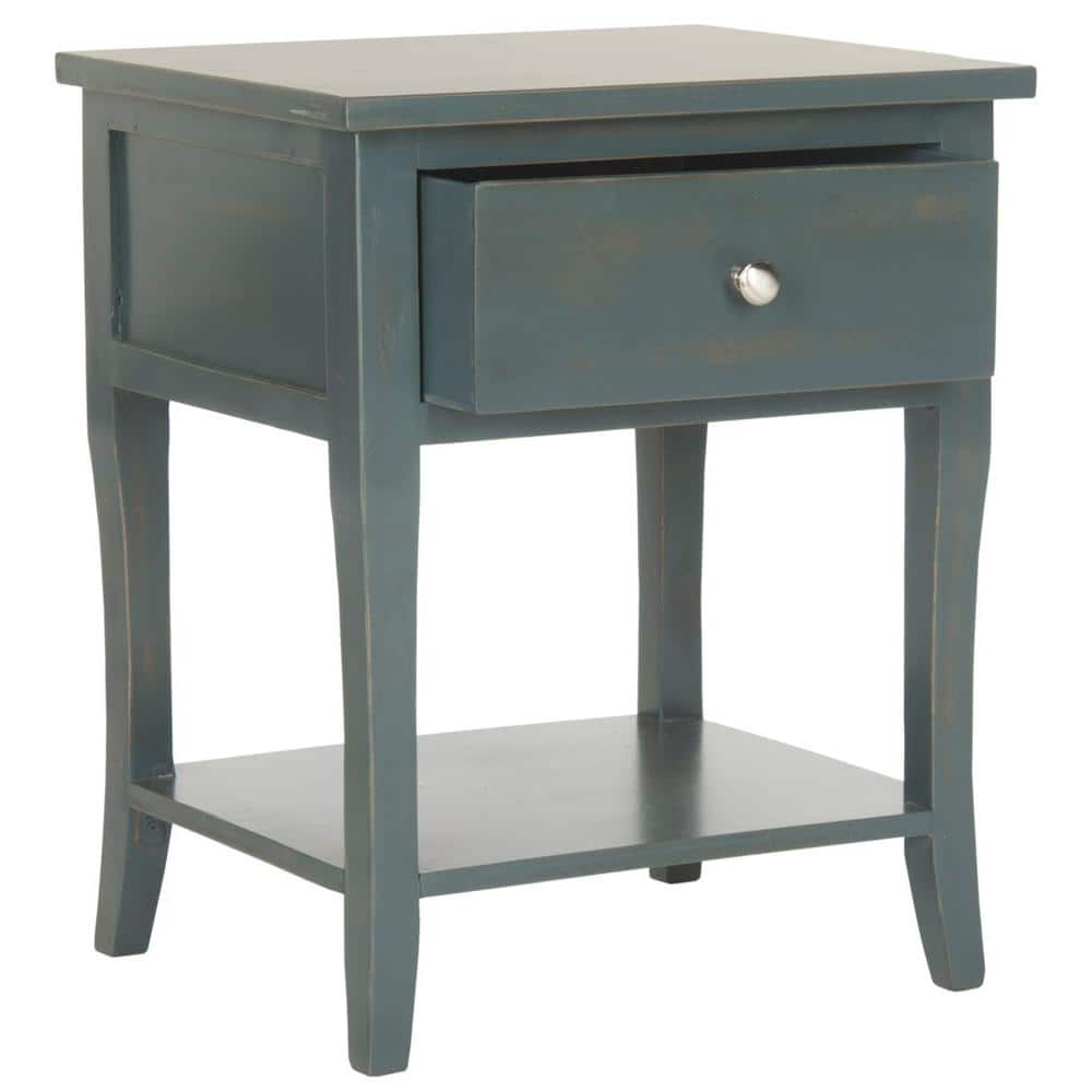 Transitional Blue and Gray Wood Metal Storage End Table