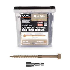 1/4 in. x 4 in. Hex Head Multi-Purpose Hex Drive Structural Wood Screw - PROTECH Ultra 4 Exterior Coated (50-Pack)