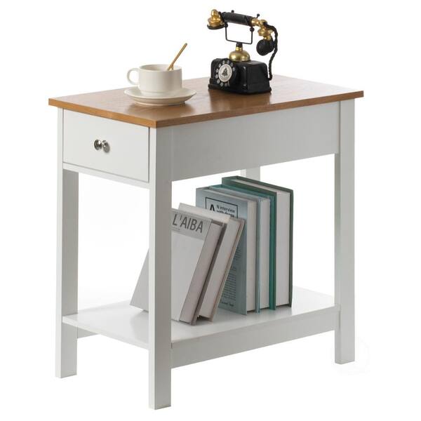 【JSF】PSF SIDETABLE Basicwise 13 in. W White End or Sofa Side Table With Wooden
